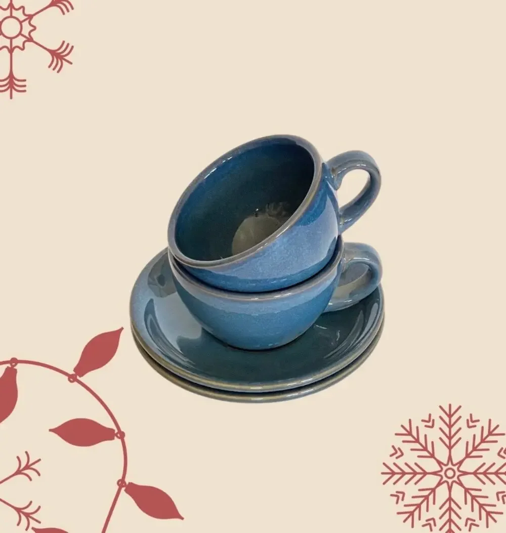 4 PCS Le Tauci Cups & Saucers- Blue